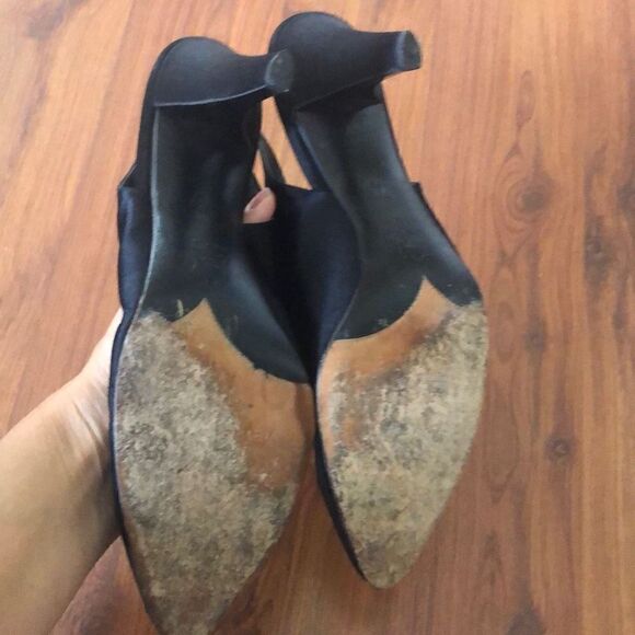 Yves Saint Laurent Paris Vintage black satin mid he’ll slingbacks classics size - Picture 4 of 8